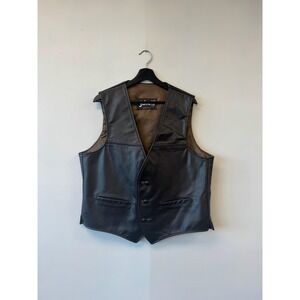 Schott Leather Vest Mens Medium Black Button Front Made in USA Biker Motorcycle